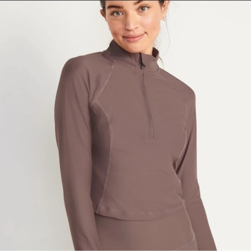 NWT Old Navy Womens 3X Powersoft Quarter zip Cropped Workout Top Mockneck New